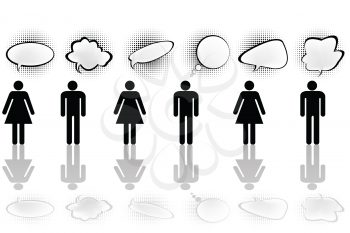 Royalty Free Clipart Image of a Silhouettes With Thought Bubbles