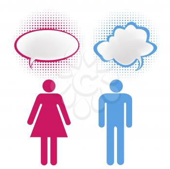 Royalty Free Photo of Two People With Chat Bubbles in Pink and Blue
