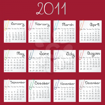 Royalty Free Photo of a 2011 Calendar on Red