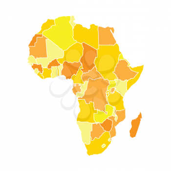 Africa map in yellow colors, isolated on white background