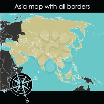 Asia map with compass