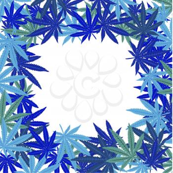 Frame with blue marijuana leaves