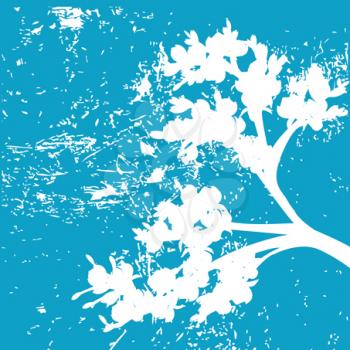 White branch on blue background with grunge