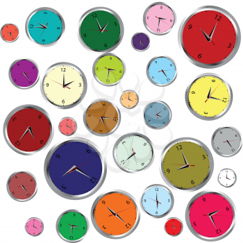Background with colored clocks