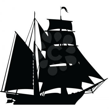 Black silhouette of sailing ship