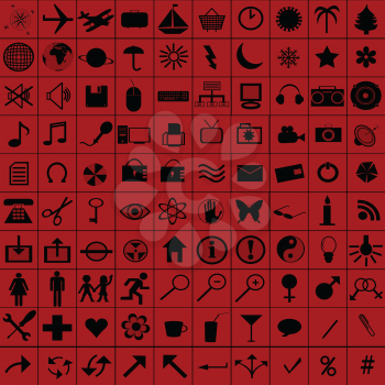 Black web icons over red background
