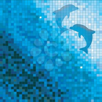 Royalty Free Photo of a Blue Mosaic With Dolphins