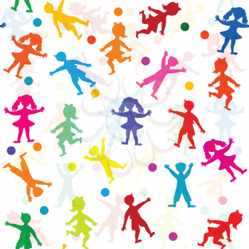 Children silhouettes playing pattern