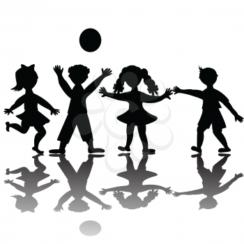 Happy children silhouettes playing