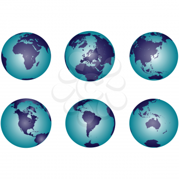 Earth globes representing all continents