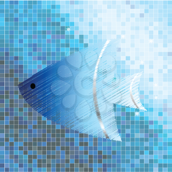 Fish on mosaic background in blue tones