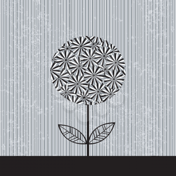 Grey striped background with flowers