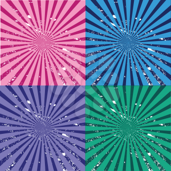 Grunge sunburst in different colors