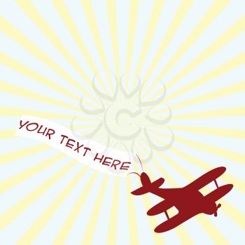 Old airplane with banner and place for sample text