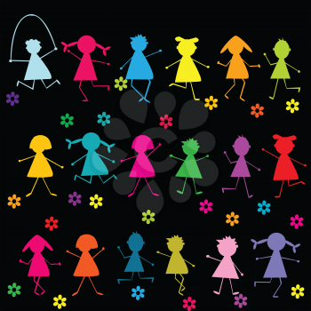 Pattern with colored doodle children