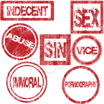 Red rubber stamps with sexual connotation