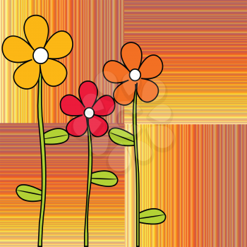 Retro flowers on stripes background