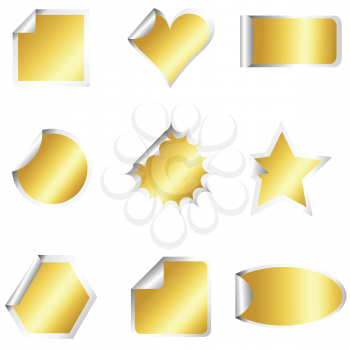 Set of golden stickers on different shapes