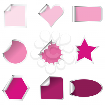 Set of pink stickers on different shapes