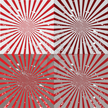 Set of red and grey sunbursts