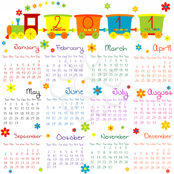 Royalty Free Clipart Image of a 2011 Calendar With a Child's Train
