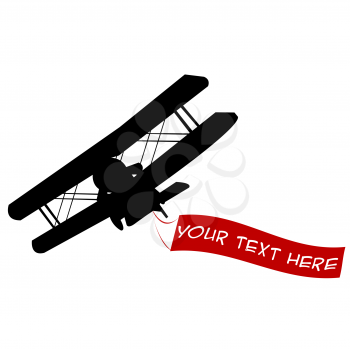 Royalty Free Clipart Image of a Black Airplane With a Red Banner