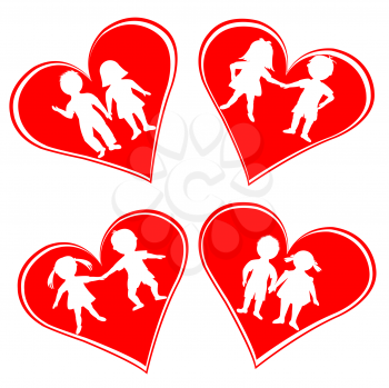 Royalty Free Clipart Image of Children Couples in Hearts