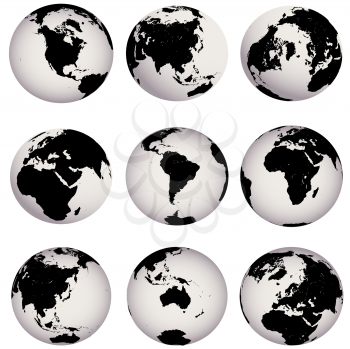 Royalty Free Clipart Image of a Set of Earth Globes