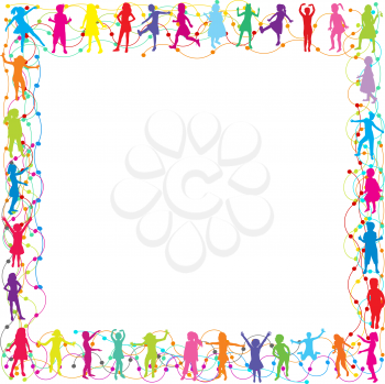 Royalty Free Clipart Image of a Frame With Children Silhouettes