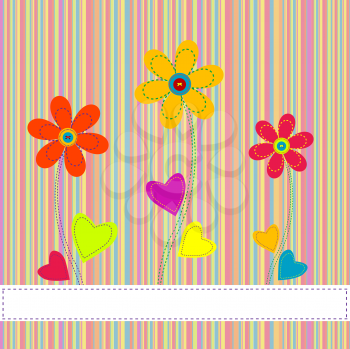 Royalty Free Clipart Image of a Background With Stripes and Flowers