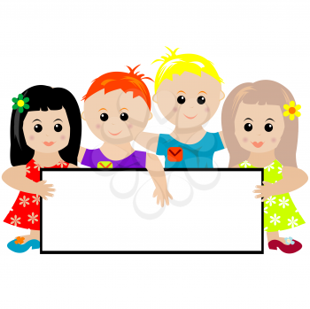 Royalty Free Clipart Image of a Group of Children Holding a Banner