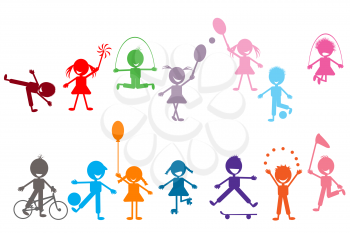 Royalty Free Clipart Image of a Group of Coloured Children Silhouettes