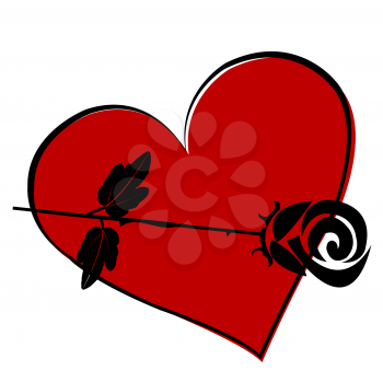Royalty Free Clipart Image of a Heart With a Rose Across It