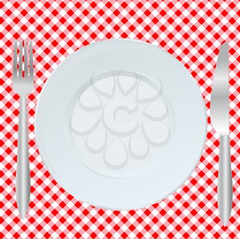Royalty Free Clipart Image of a Place Setting on a Gingham Tablecloth