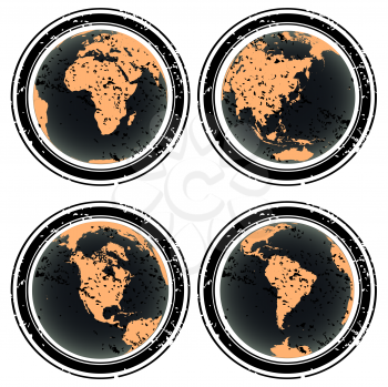 Royalty Free Clipart Image of Four Stamps With Globes