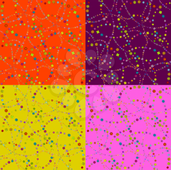 Royalty Free Clipart Image of Four Floral Backgrounds in Vibrant Colours