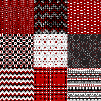 Royalty Free Clipart Image of a Set of Red, White and Black Backgrounds