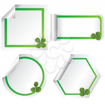 Royalty Free Clipart Image of Four Stickers With Shamrocks in the Corner