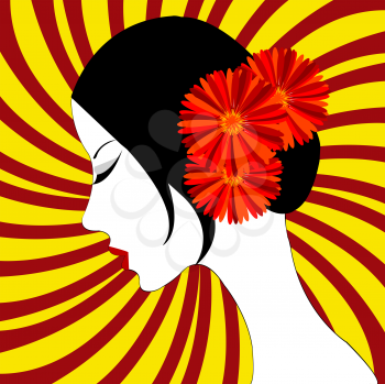 Royalty Free Clipart Image of a Woman With Hair Flowers