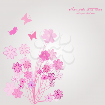 Royalty Free Clipart Image of a Spring Design With Flowers, Butterflies and Space for Text