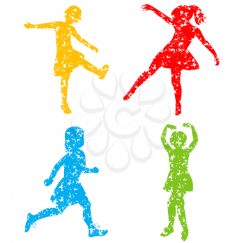 Royalty Free Clipart Image of Four Colourful Children Silhouettes
