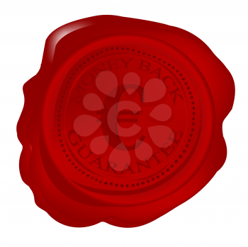 Royalty Free Clipart Image of a Wax Seal With Money Back Guarantee and a Euro Sign