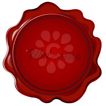 Royalty Free Clipart Image of a Wax Seal With the Word Welcome