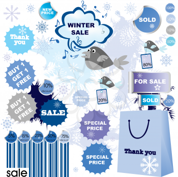 Royalty Free Clipart Image of a Set of Winter Sale Stickers
