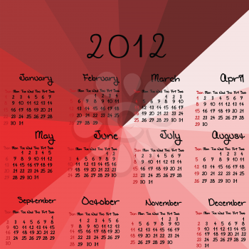 2012 calendar on red abstract background