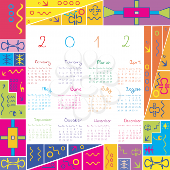 2012 calendar with colored frame for kids