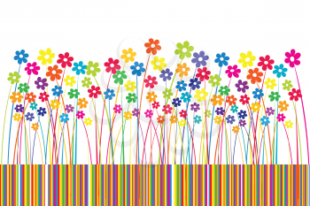 Background with colored flowers and stripes