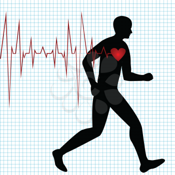 Heart and heartbeat symbol, medicine background with man running