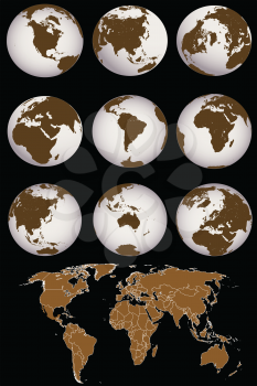 Map with Earth globes