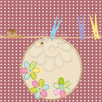 Retro background with clothes pegs, lady bug, snail and space for text